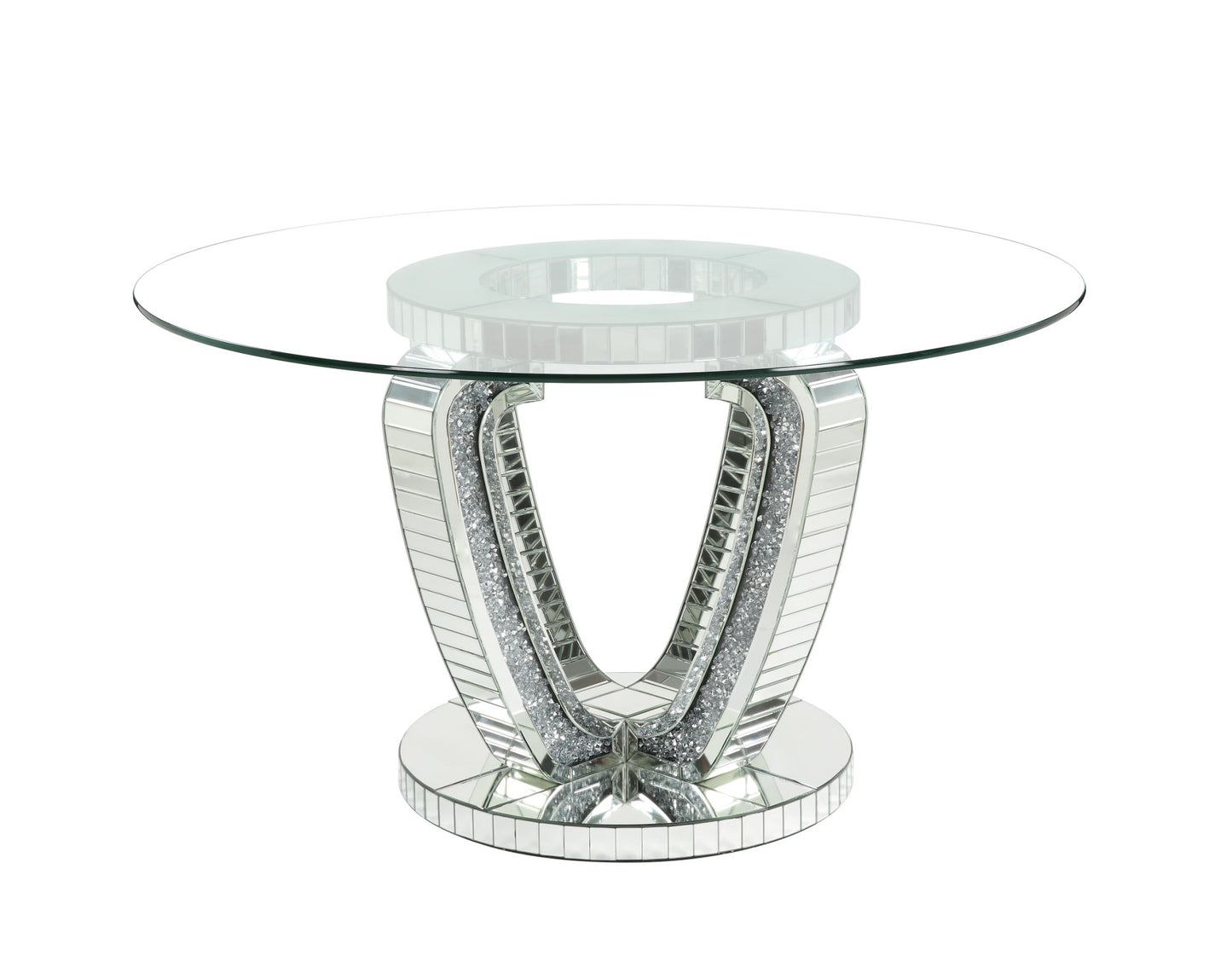 acme noralie dining table mirrored & faux diamonds