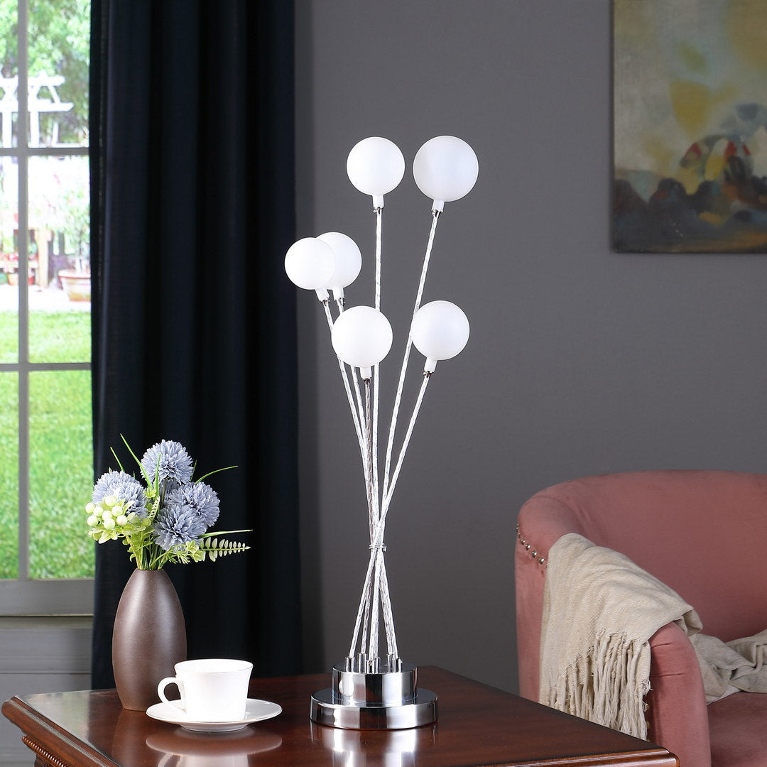 27.5" in 6-light acrylic globe aluminun led chrysanthe silver chrome metal table lamp