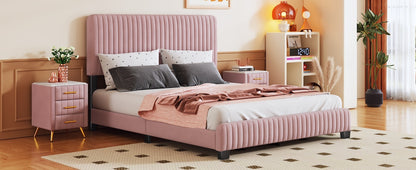 Queen Size Upholstered Platform Bed,Pink