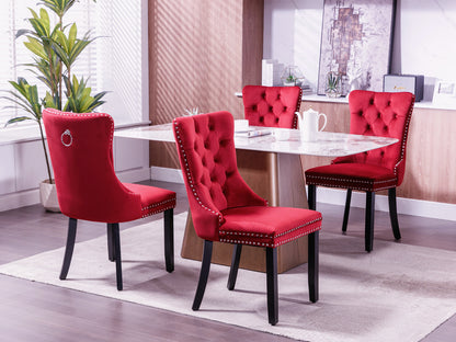 Nikki Collection Modern High-end Tufted Dining Chairs 2-Pcs Set, Wine Red
