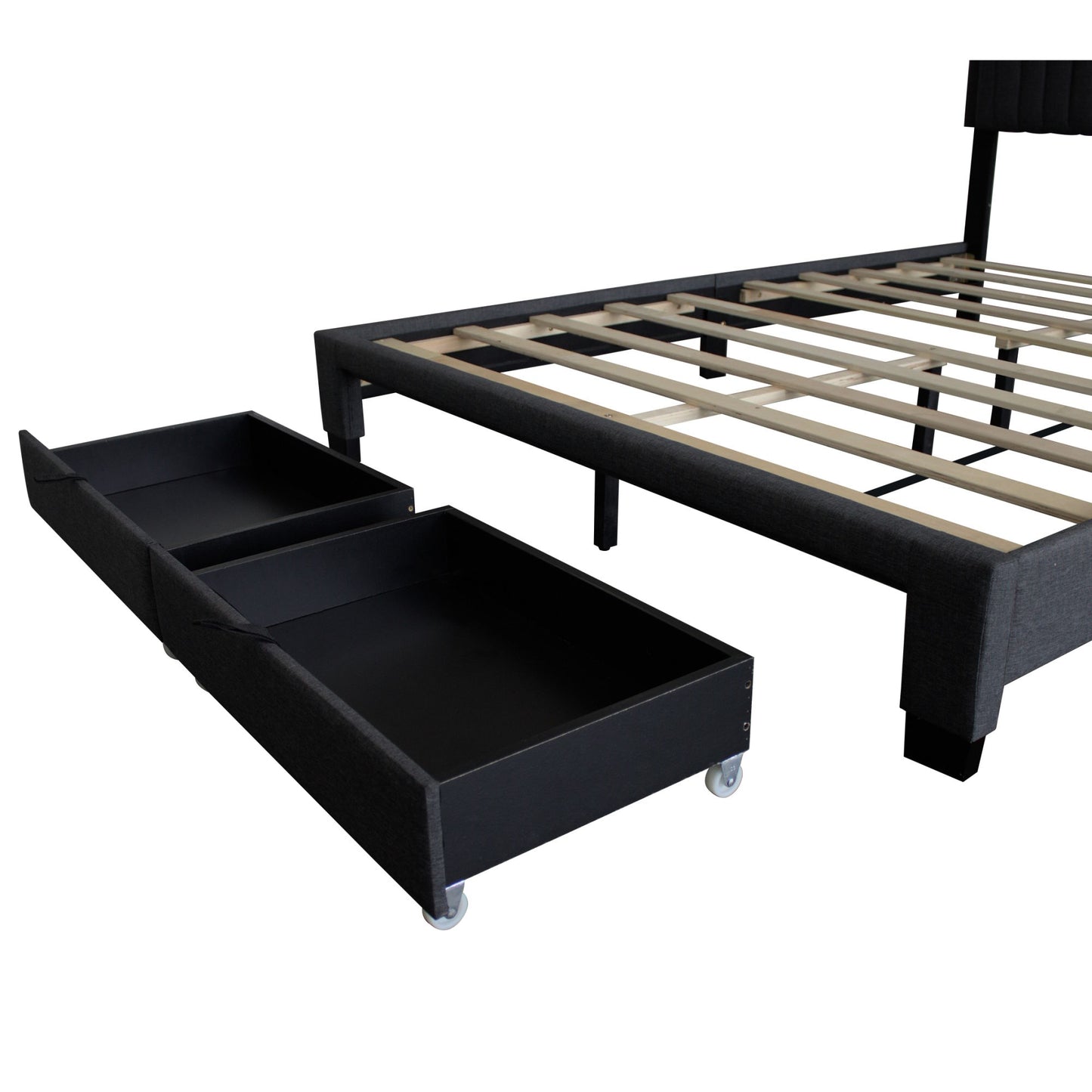 queen upholstered footboard bed with storage, dark grey