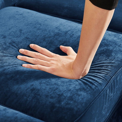 Luxury Classic Chesterfield L-shaped Sofa 3 Pillows Included, Blue Velvet