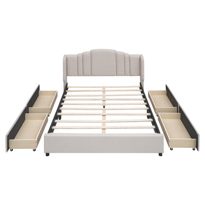 Mie Upholstered Platform Bed with Wingback Headboard and 4 Drawers