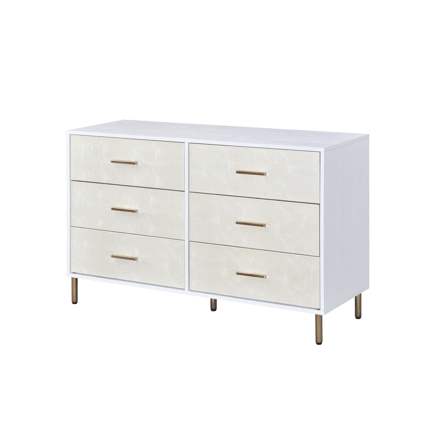 acme myles dresser, white, champagne & gold finish