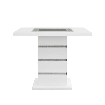 ACME Elizaveta Counter Height Table, Gray Velvet, Faux Crystal Diamonds &White High Gloss Finish