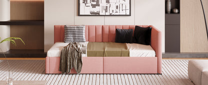 Upholstered Bed with 2 Storage Drawers, Pink