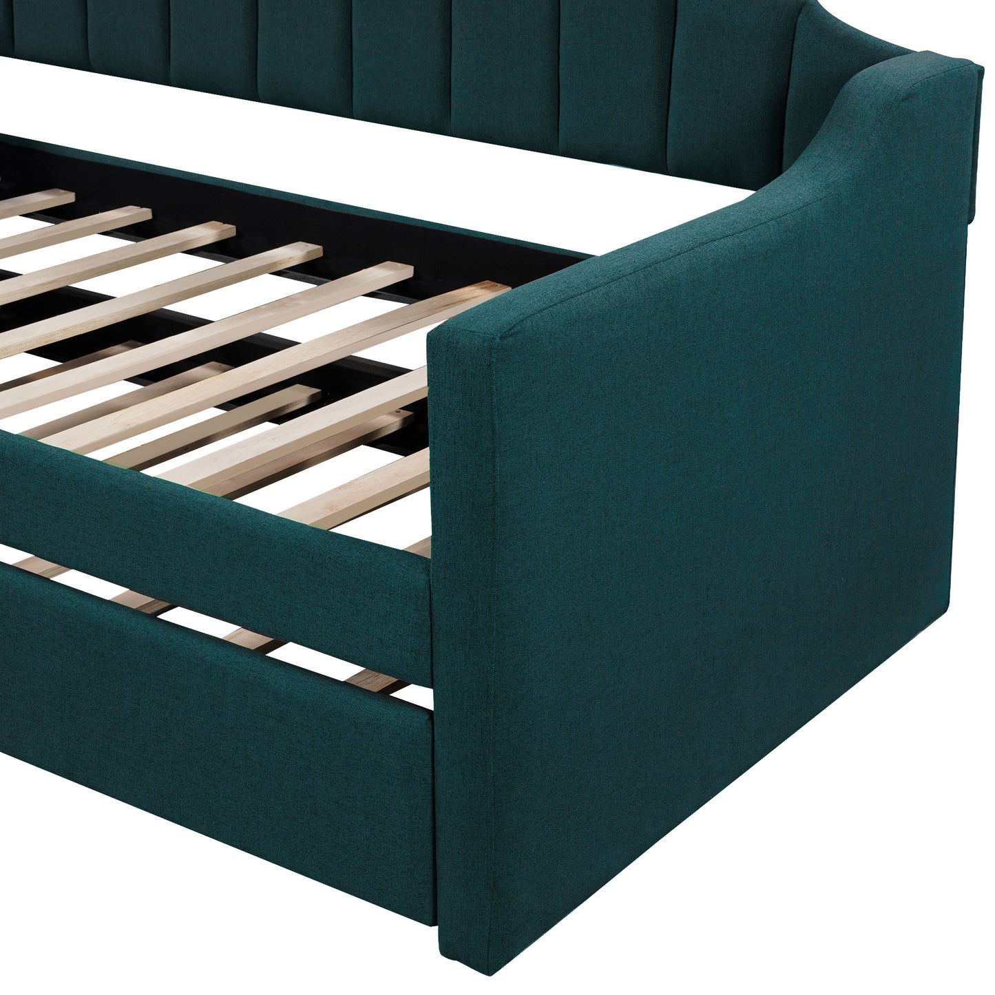 upholstered twin bed with trundle, green