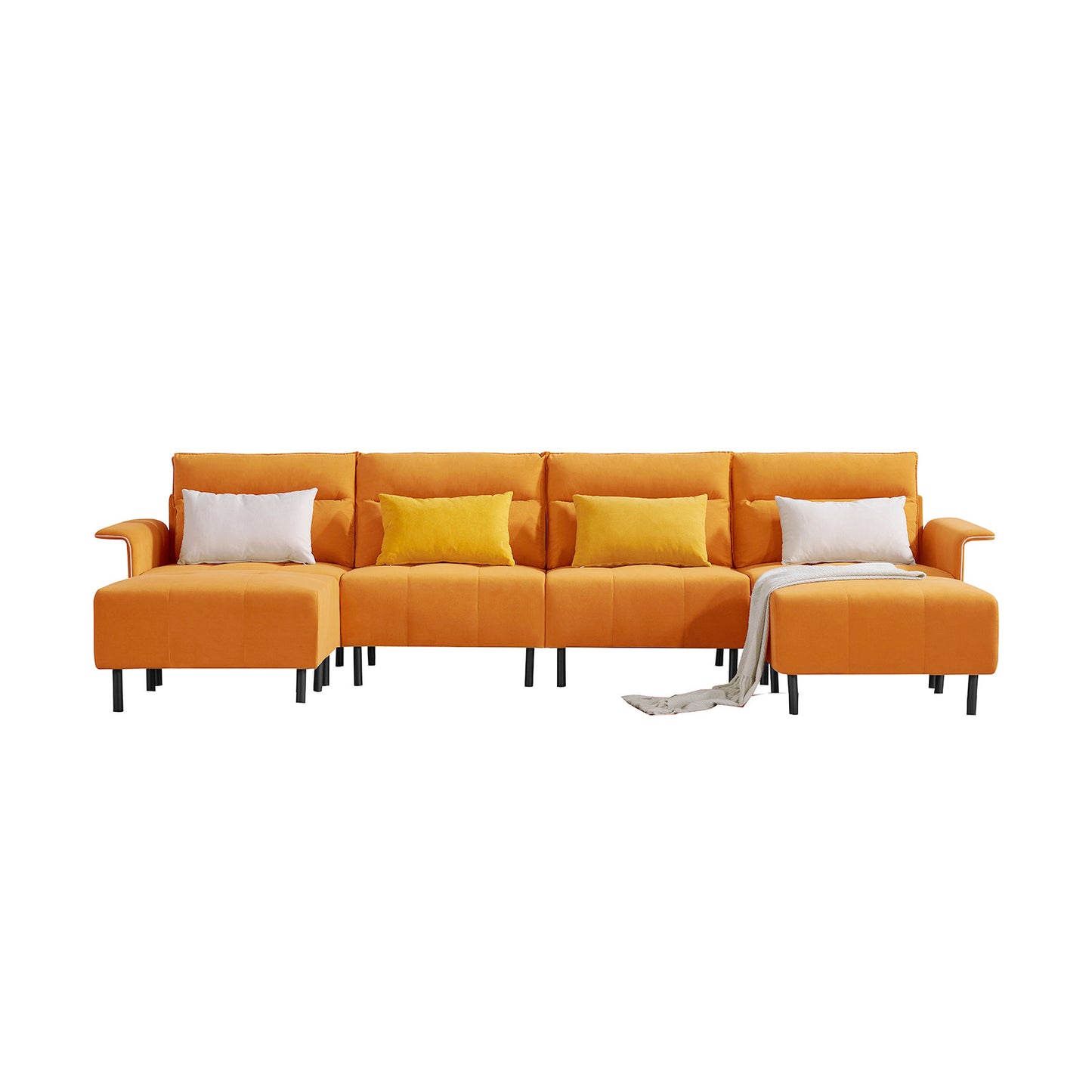 u-shaped sectional sofa with 2 removeable ottoman and 4 pillows