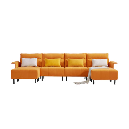 U-Shaped Sectional Sofa with 2 Removeable Ottoman and 4 Pillows