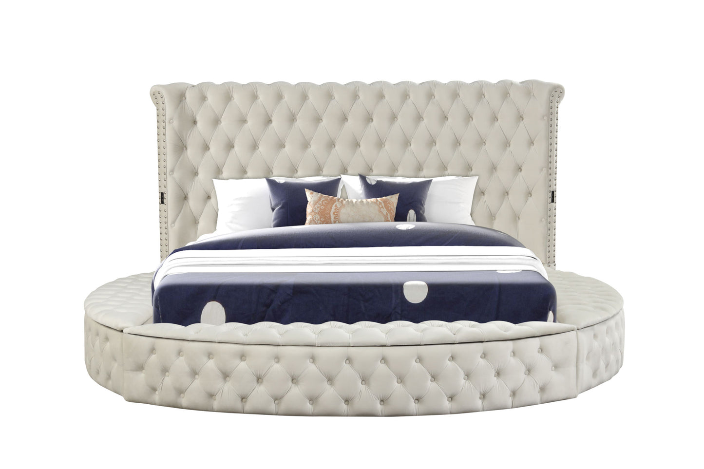 hazel modern style queen bed with usb charger & made with wood in cream