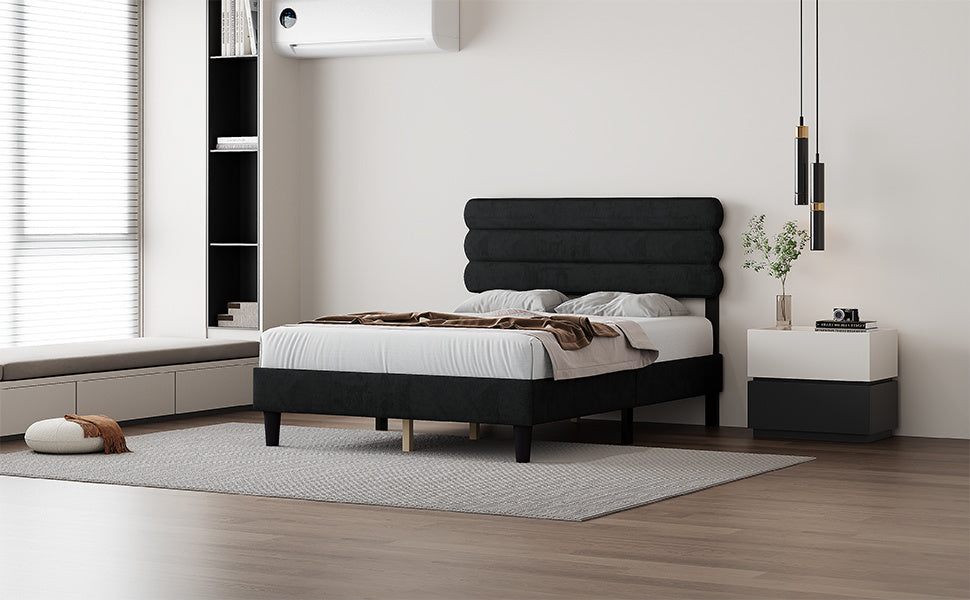 rudy queen bed frame with headboard, dark grey
