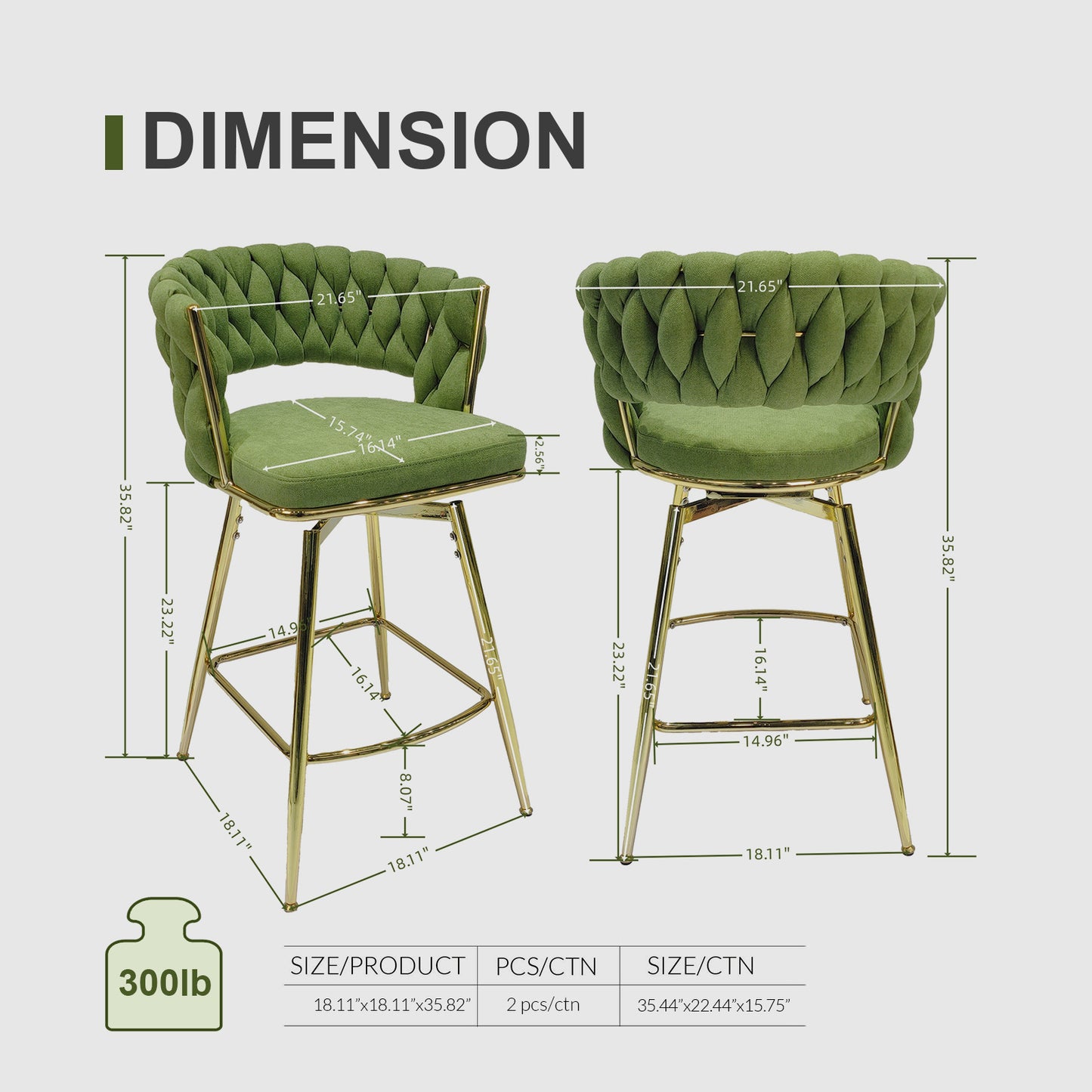 bar chair linen woven bar stool set of 4, green