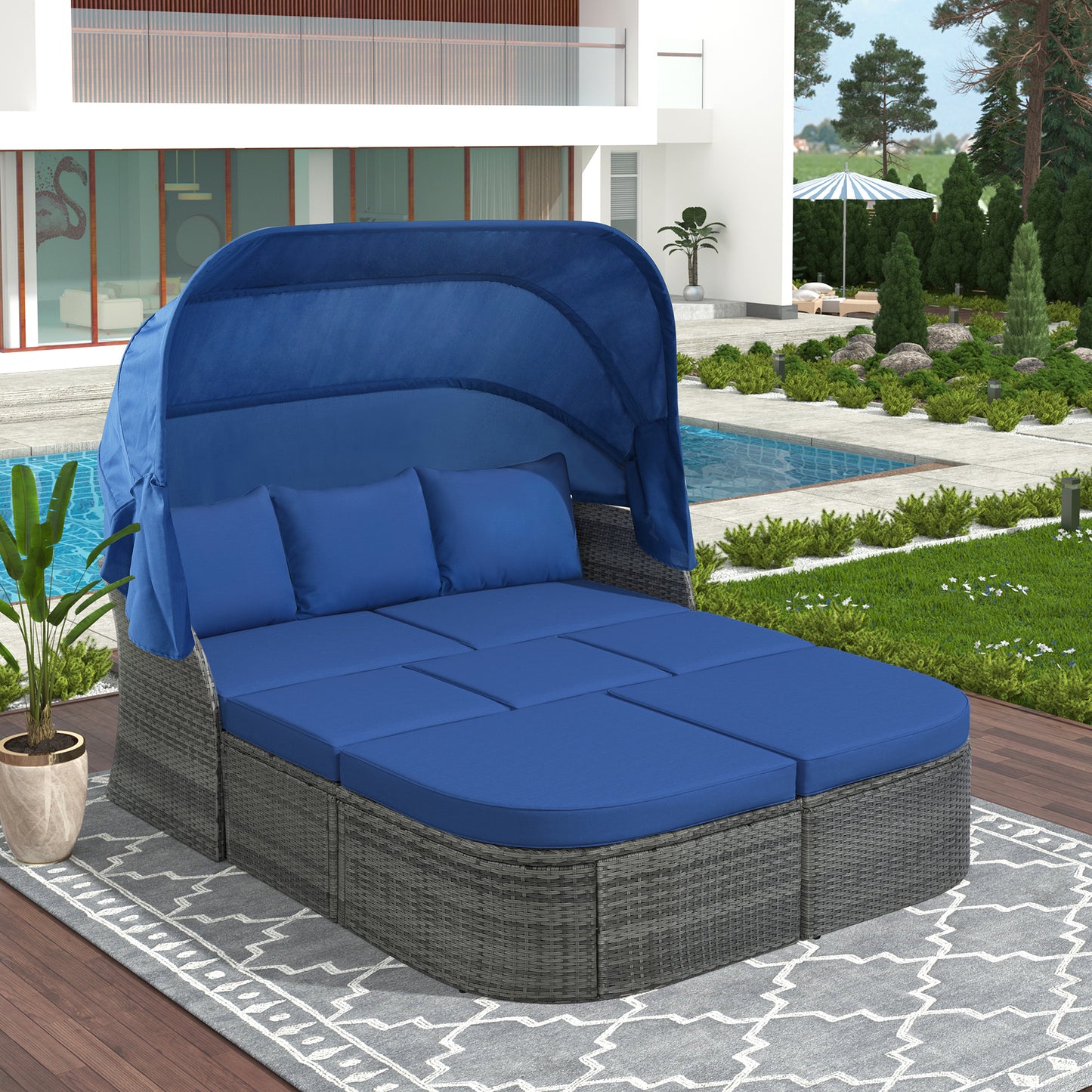 daybed/sunbed with retractable canopy set