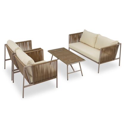GO 4-Piece Rope Sofa Set with Thick Cushions , Beige