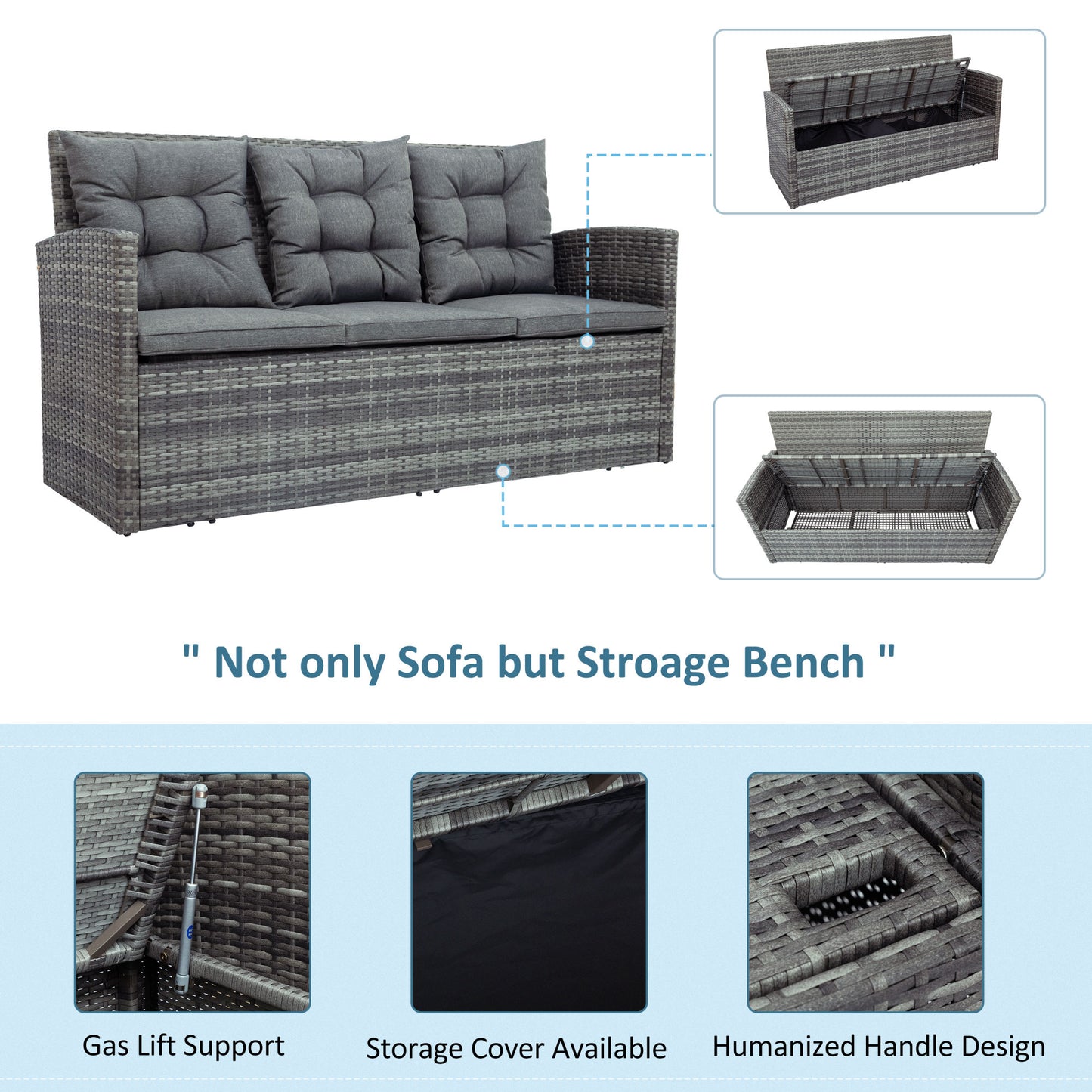 5-piece outdoor uv-resistant patio sofa set with storage bench