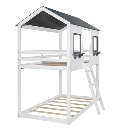 Twin Over Twin Bunk Bed with Roof