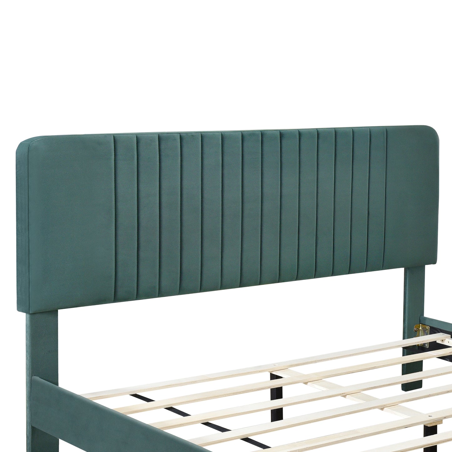 4-pieces upholstered bedroom sets with two nightstands and storage bench-green