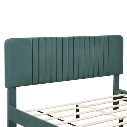 4-Pieces Upholstered Bedroom Sets with Two Nightstands and Storage Bench-Green