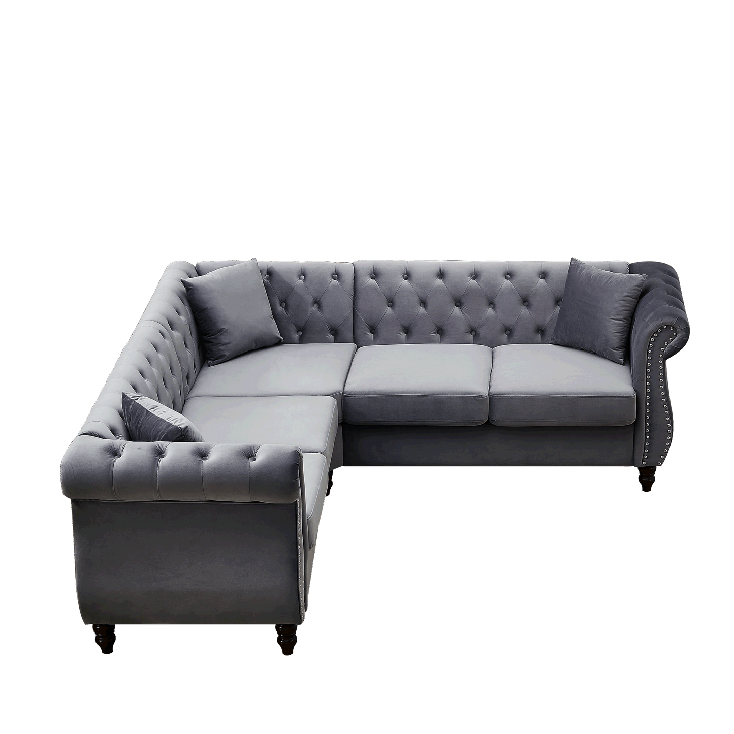5-seater corner sectional with 3 pillows, grey