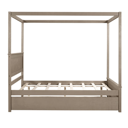 Wood Canopy Bed with Trundle