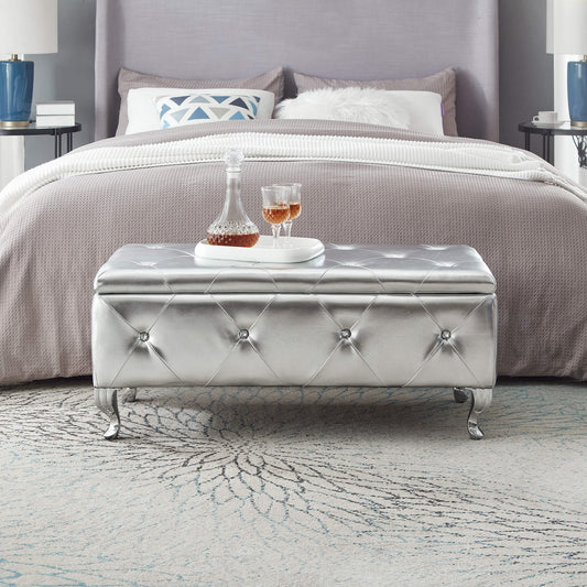 Upholstered Storage Ottoman, Silver