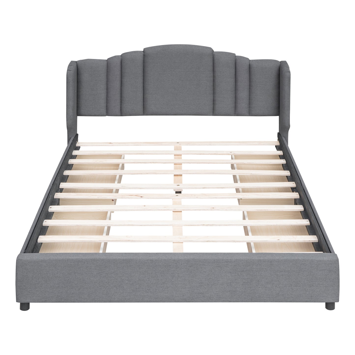 mie upholstered platform bed with wingback headboard and 4 drawers
