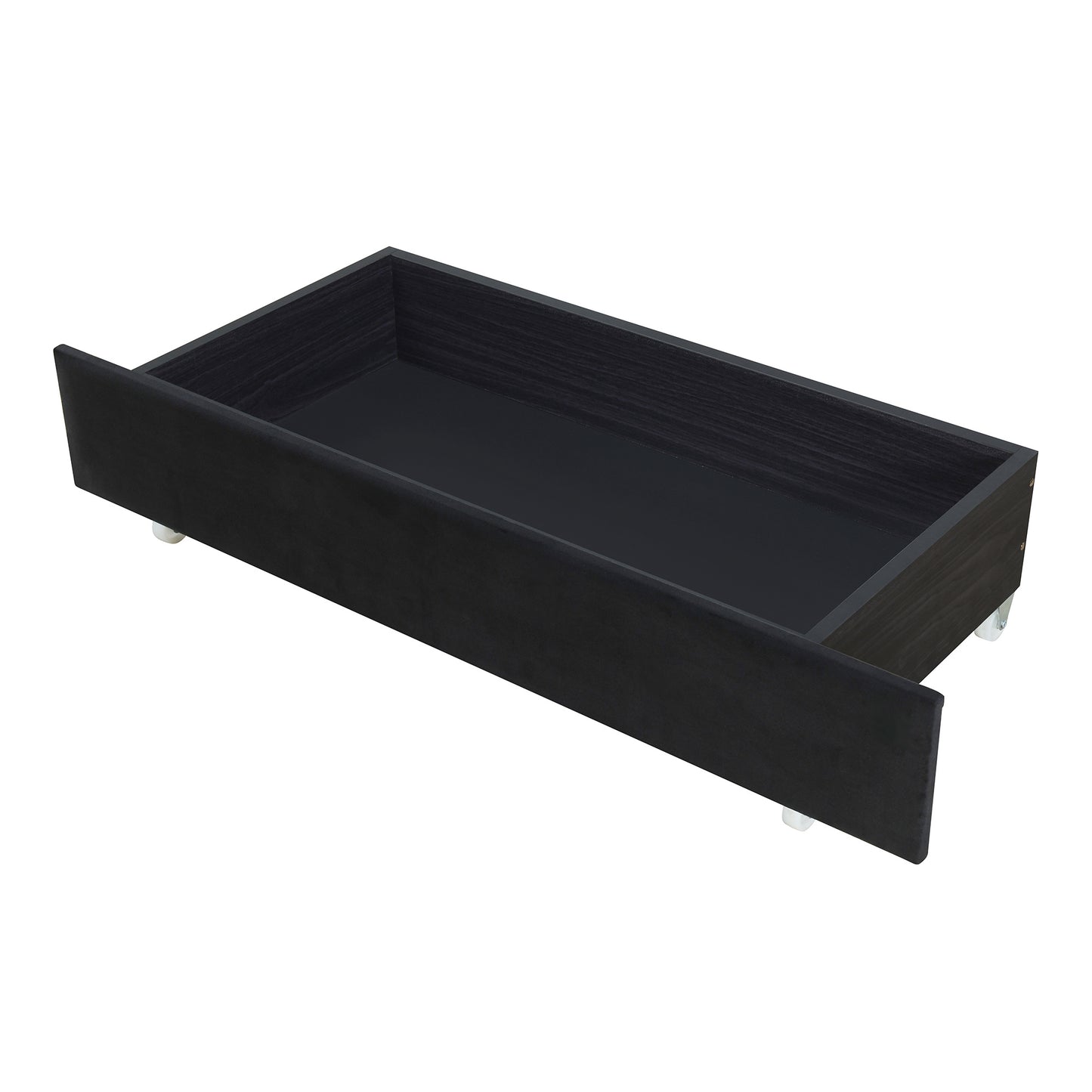 upholstered platform bed with rivet-decorated headboard, led bed frame and 4 drawers, black