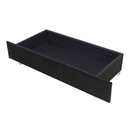 Upholstered Platform Bed with Rivet-decorated Headboard, LED bed frame and 4 Drawers, Black
