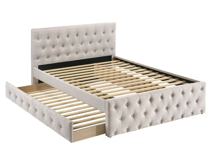 Burlap Upholstered Tufted Bed with Storage