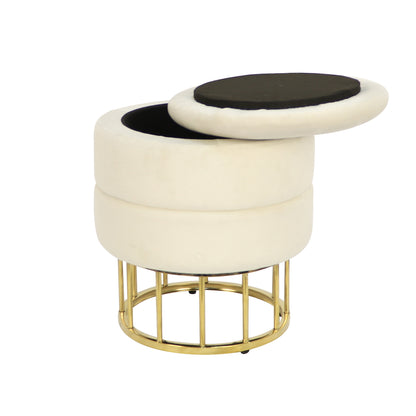 Button Tufted Round Storage Ottoman