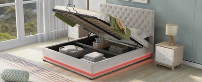 Kaylie Upholstered Platform Bed with Storage & Adjustable Tufted Headboard and LED Light