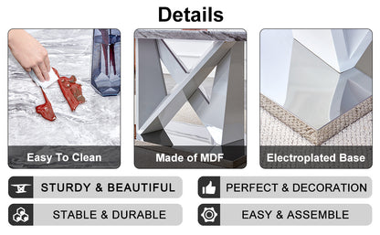 MDF Faux Marble Dining Table with White Double V-Shaped Support