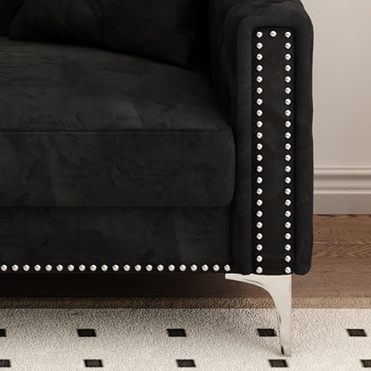 Morgan Sofa includes 2 pillows, Black Velvet