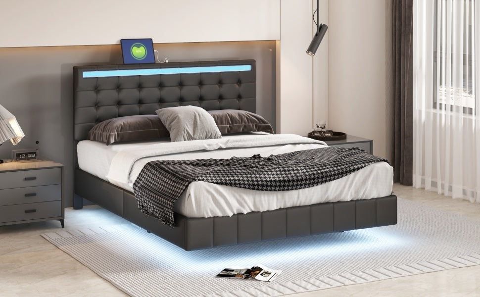 floating bed frame with led lights and usb charging #5
