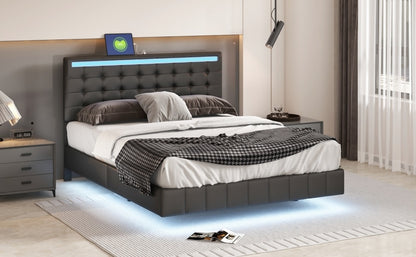Floating Bed Frame with LED Lights and USB Charging #5