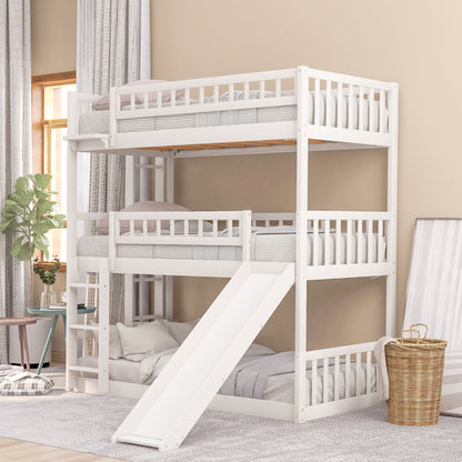 Twin-Over-Twin-Over-Twin Triple Bed with Built-in Ladder and Slide