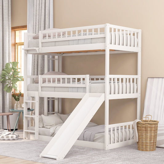 Twin-Over-Twin-Over-Twin Triple Bed with Built-in Ladder and Slide