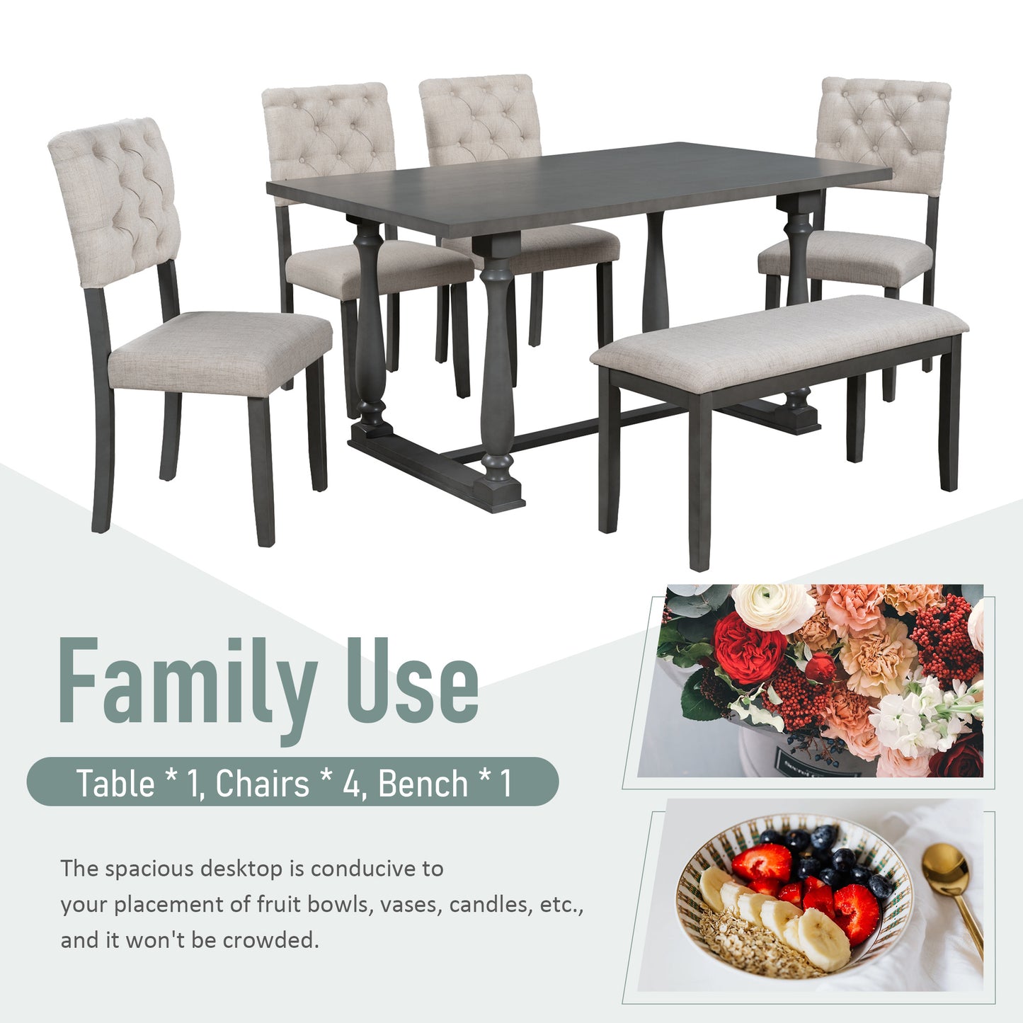 upholstered 6-piece dining table set