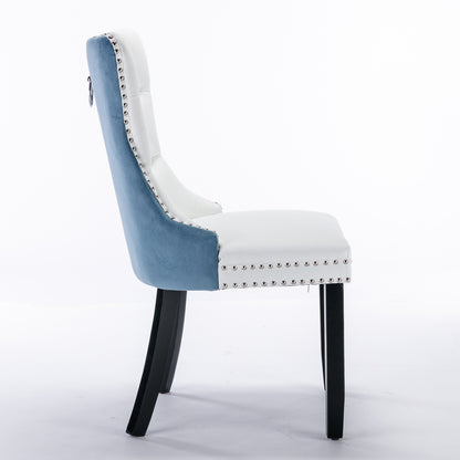 Nikki Collection Modern High-end Tufted Dining Chairs 2-Pcs Set, White+Light Blue