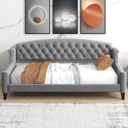 Modern Luxury Upholstered Tufted Button Bed, Grey