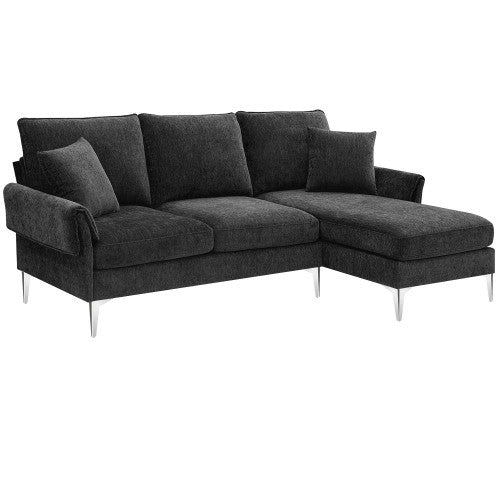 chenille l-shaped sofa with 2 pillows