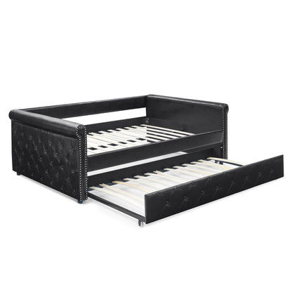 Trundle Upholstered Tufted Sofa Bed