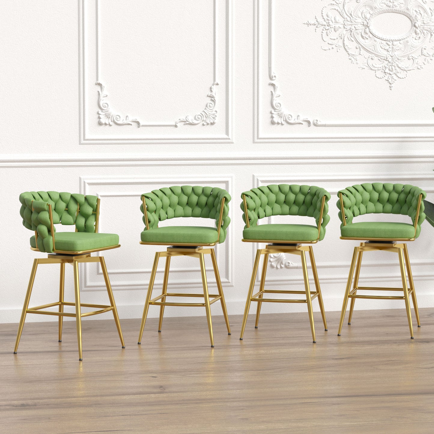 bar chair linen woven bar stool set of 4, green