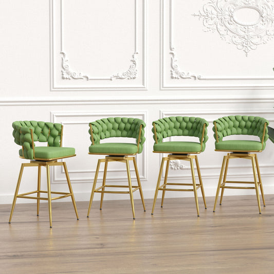 Bar Chair Linen Woven Bar Stool Set of 4, Green