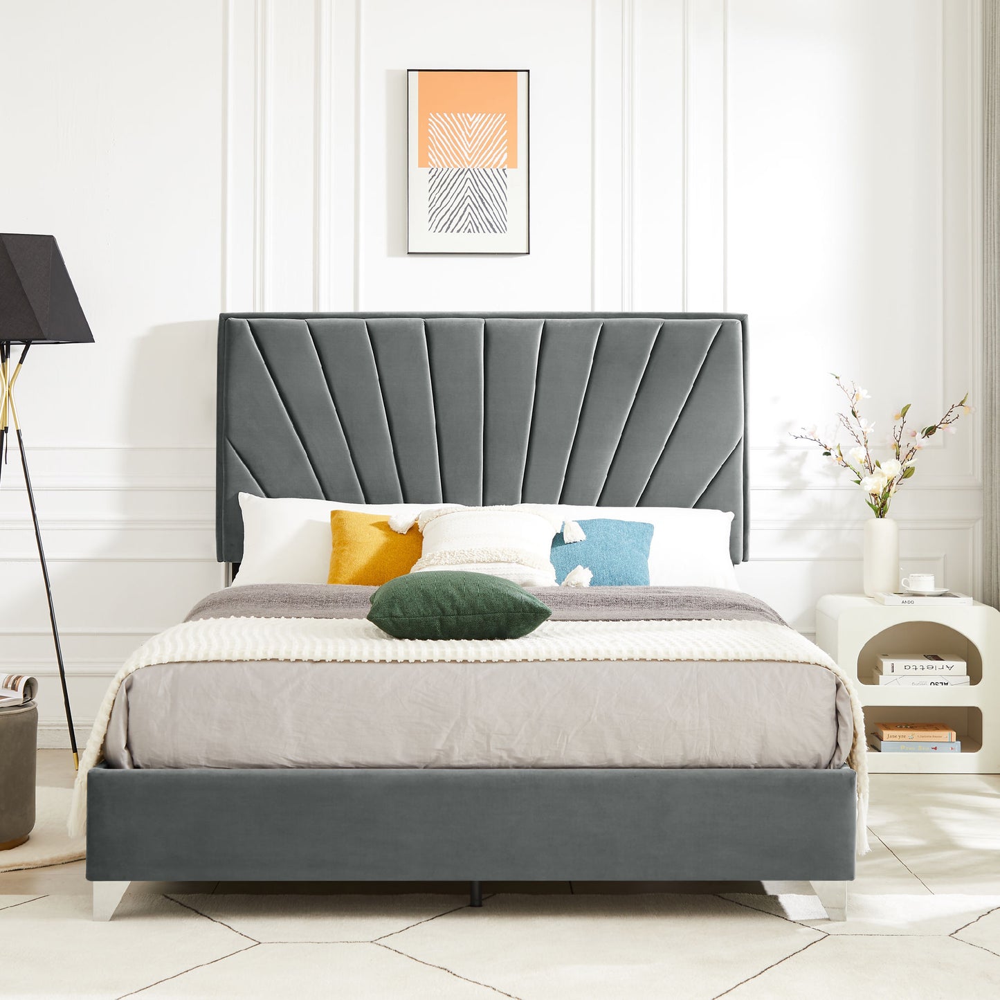 b108 beautiful line stripe cushion bed, gray