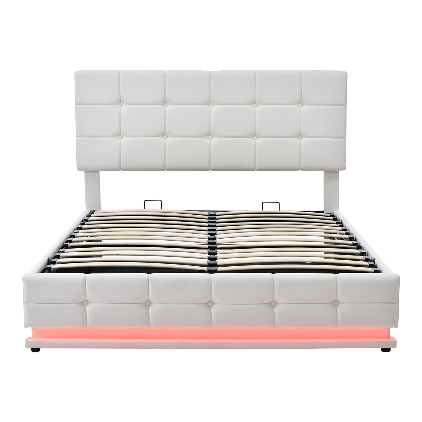 tufted upholstered platform bed with hydraulic storage system, led lights, and usb charger, black