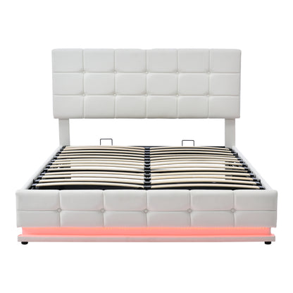 Tufted Upholstered Platform Bed with Hydraulic Storage System, LED Lights, and USB charger, Black