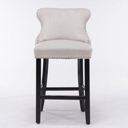 A&A Velvet Upholstered Wing-Back Chairs, Set of 2 Beige