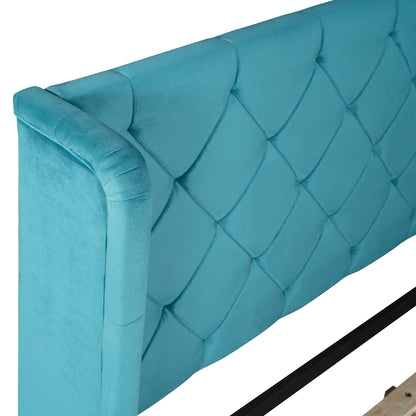 Modern Velvet Upholstered Platform Bed with Wingback Headboard and a Big Drawer