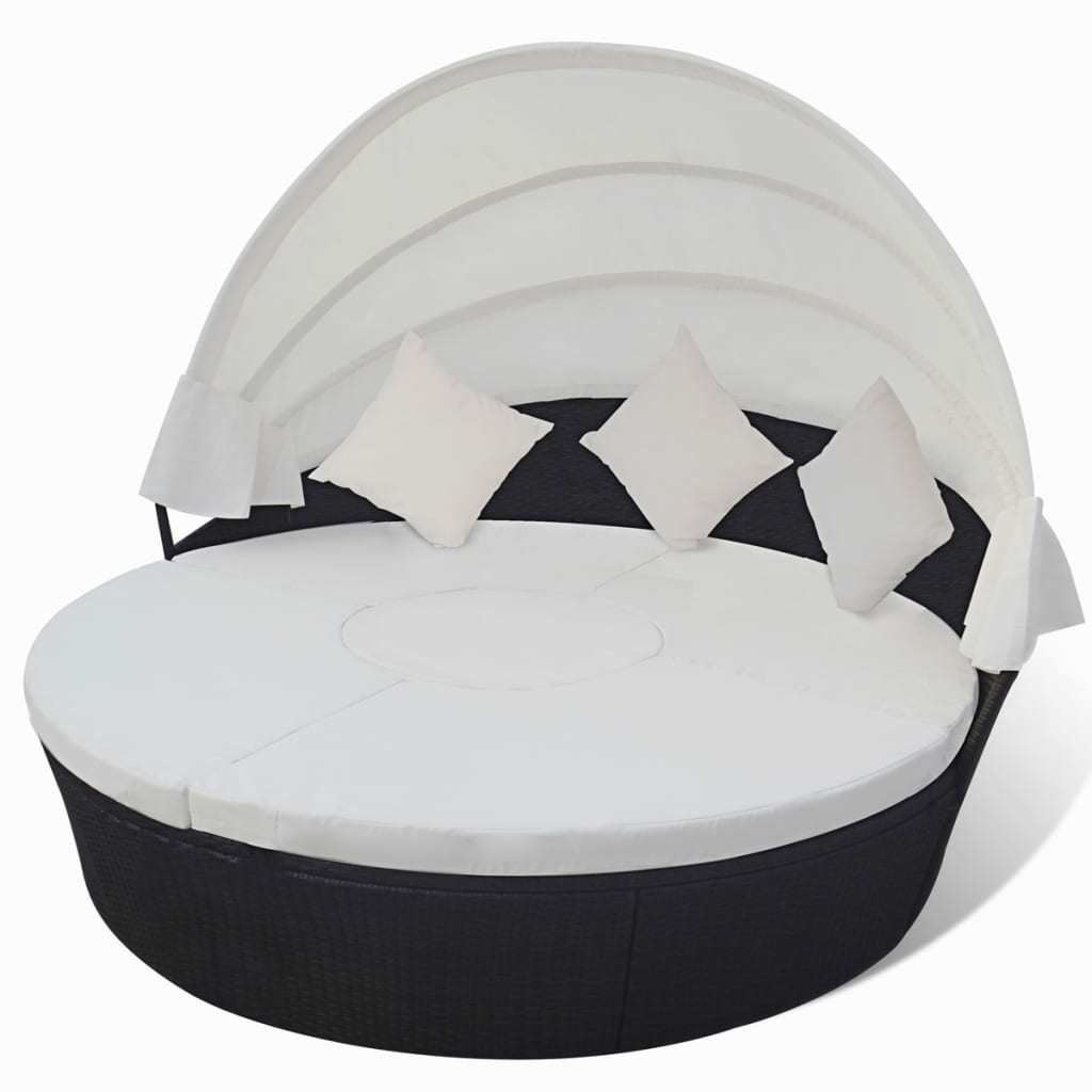 patio lounge bed with canopy poly rattan black